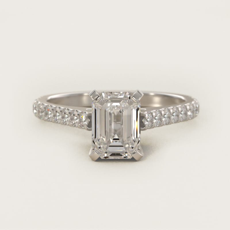 Emerald-Cut Diamond Pave Engagement Ring in white gold — handcrafted in Beirut