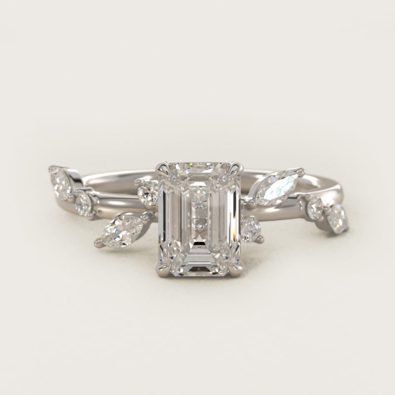 Emerald-Cut Diamond Whisper Side-Stone Engagement Ring in white gold — handcrafted in Beirut
