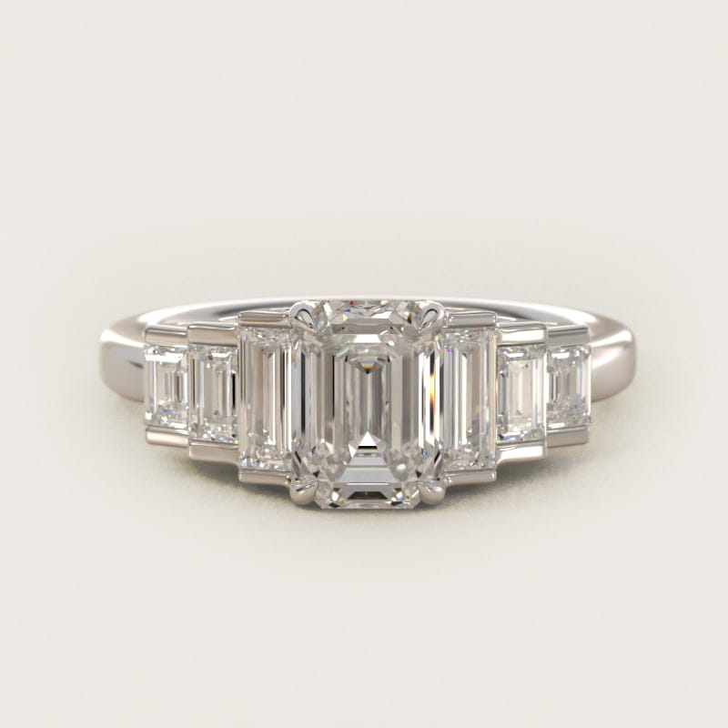 Emerald-Cut Escalating Baguette Side-Stone Engagement Ring in white gold — handcrafted in Beirut
