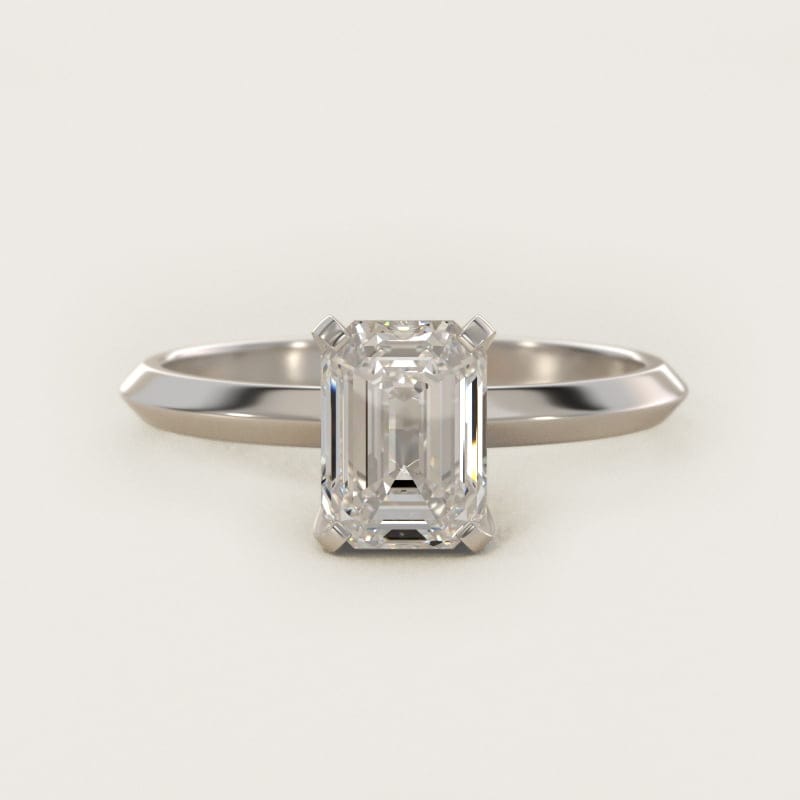 Emerald-Cut Knife-Edge Solitaire Engagement Ring in white gold — handcrafted in Beirut