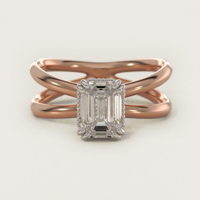 Emerald-Cut Criss-Cross Solitaire Engagement Ring in white gold — handcrafted in Beirut