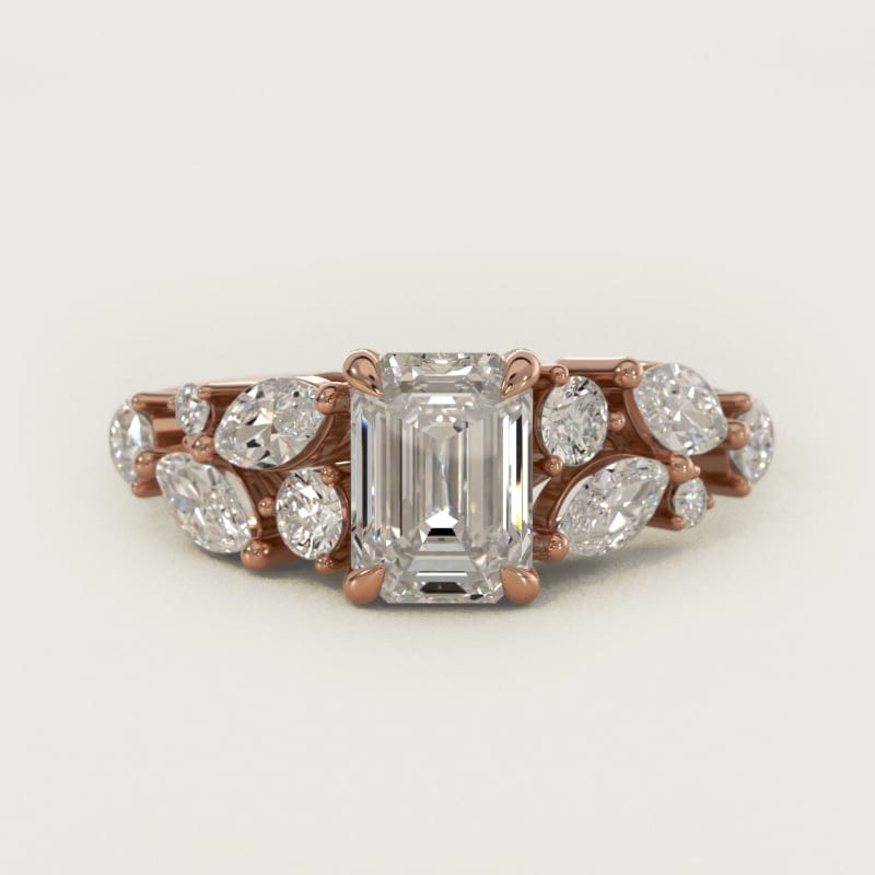 Emerald-Cut Diamond Nest Side-Stone Engagement Ring in white gold — handcrafted in Beirut