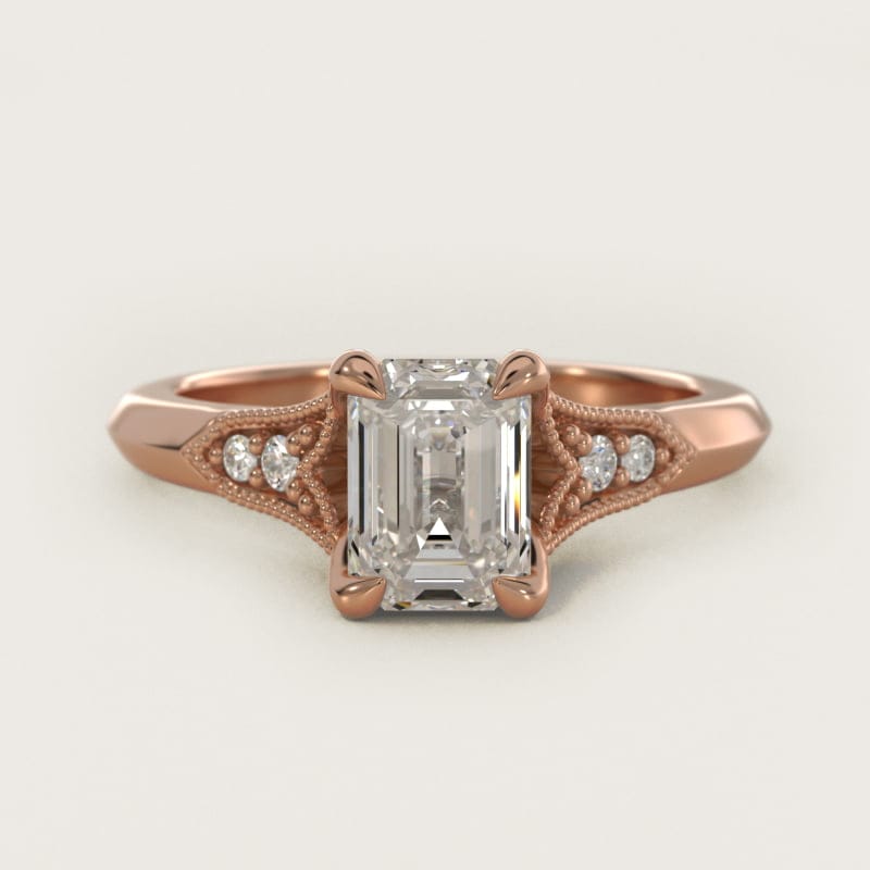 Emerald-Cut Art Deco Fleur-de-Lis Vintage Engagement Ring in white gold — handcrafted in Beirut