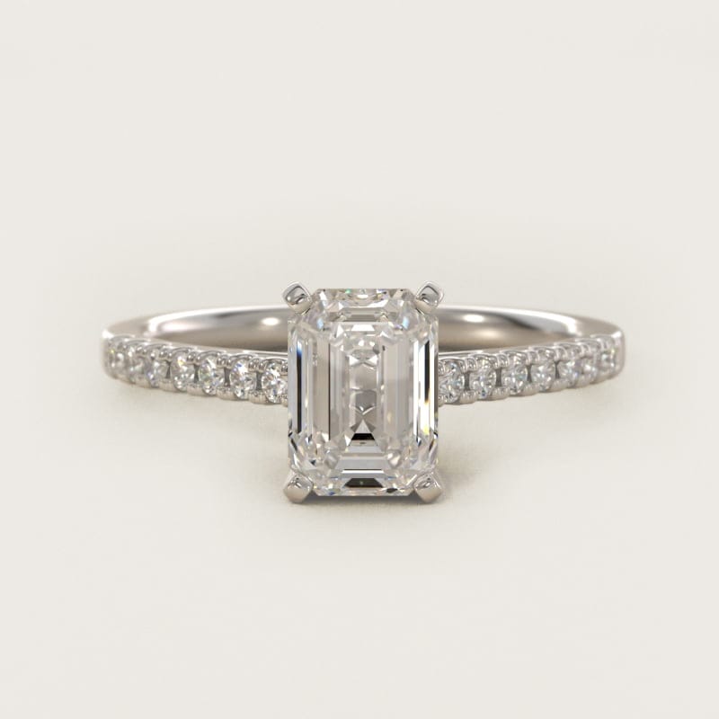 Emerald-Cut Petite Cathedral Pave Engagement Ring in white gold — handcrafted in Beirut