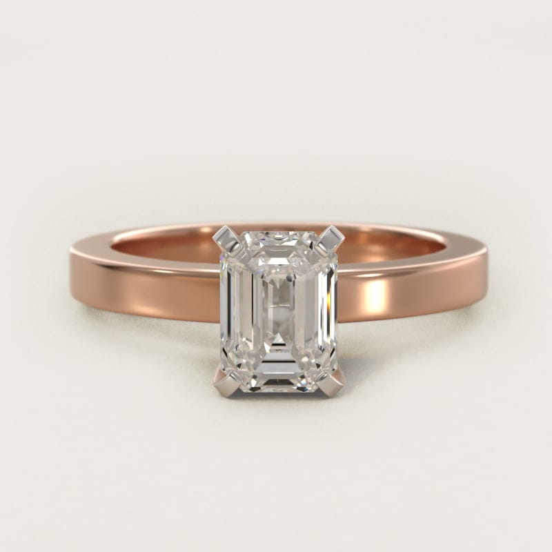 Emerald-Cut Flat-Edge Solitaire Engagement Ring in white gold — handcrafted in Beirut
