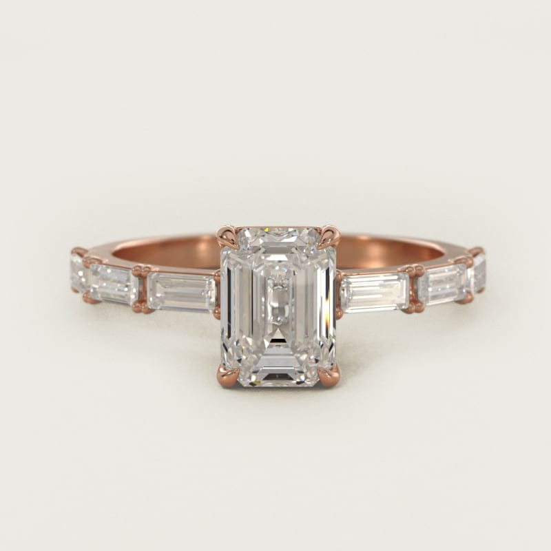 Emerald-Cut Floating Diamond Line Side-Stone Ring in white gold — handcrafted in Beirut