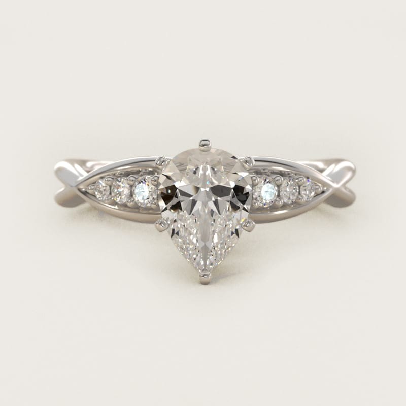 Pear-Shaped Delicate Twist Petite Engagement Ring in white gold — handcrafted in Beirut