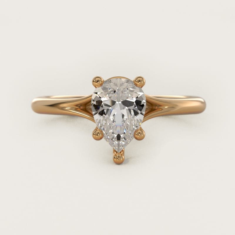 Pear-Shaped Petite Split-Shank Solitaire Ring in white gold — handcrafted in Beirut