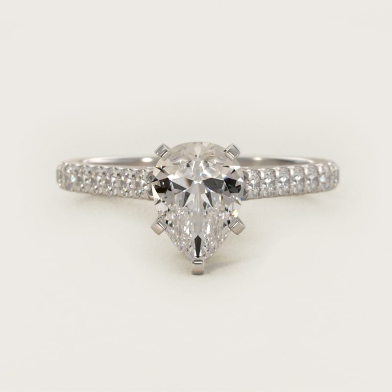 Pear-Shaped Diamond Pavé Engagement Ring in white gold — handcrafted in Beirut