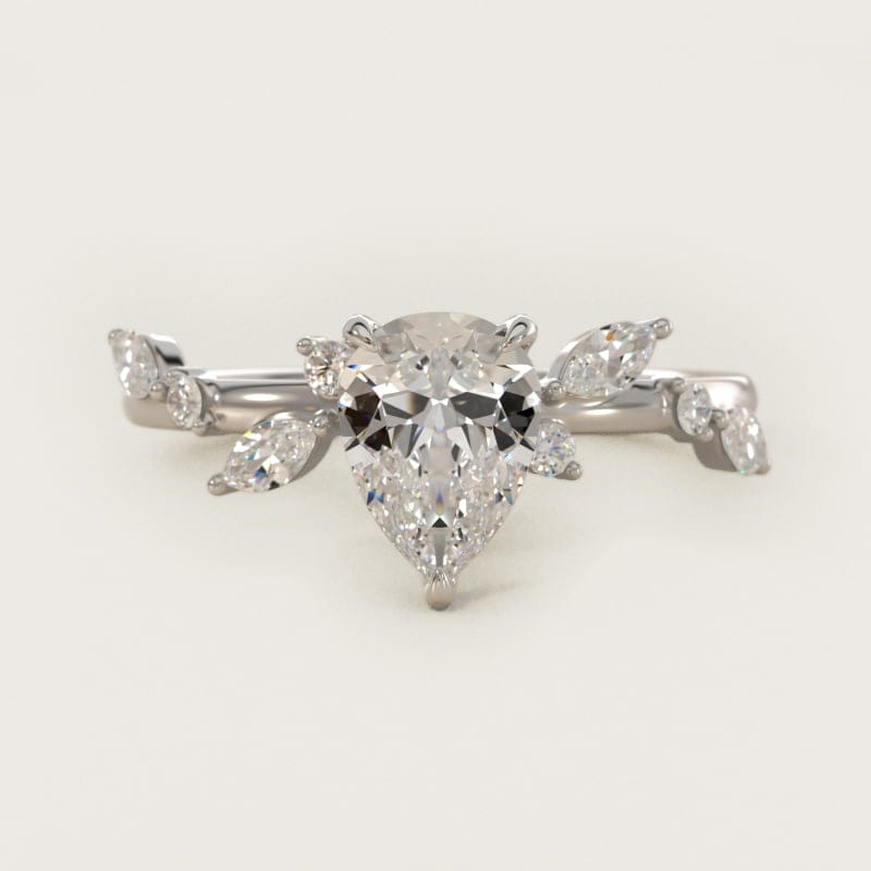 Pear-Shaped Diamond Whisper Side-Stone Ring in white gold — handcrafted in Beirut