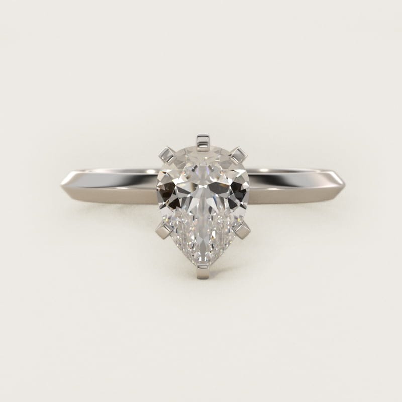 Pear-Shaped Knife-Edge Solitaire Engagement Ring in white gold — handcrafted in Beirut