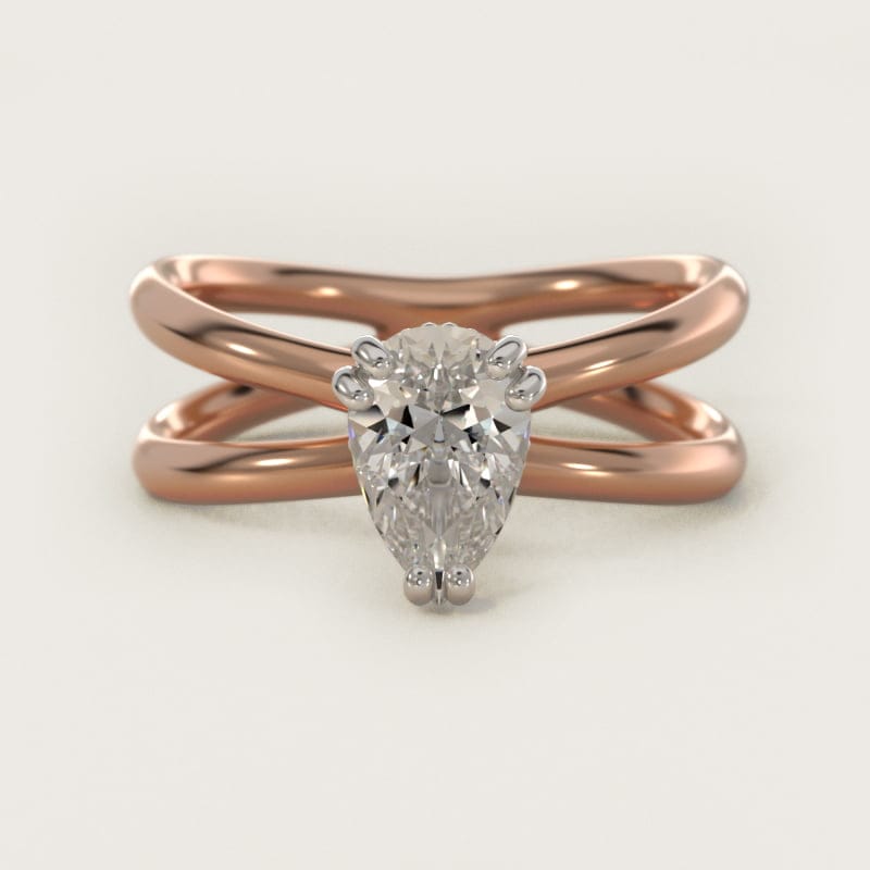Pear-Shaped Criss-Cross Solitaire Engagement Ring in white gold — handcrafted in Beirut