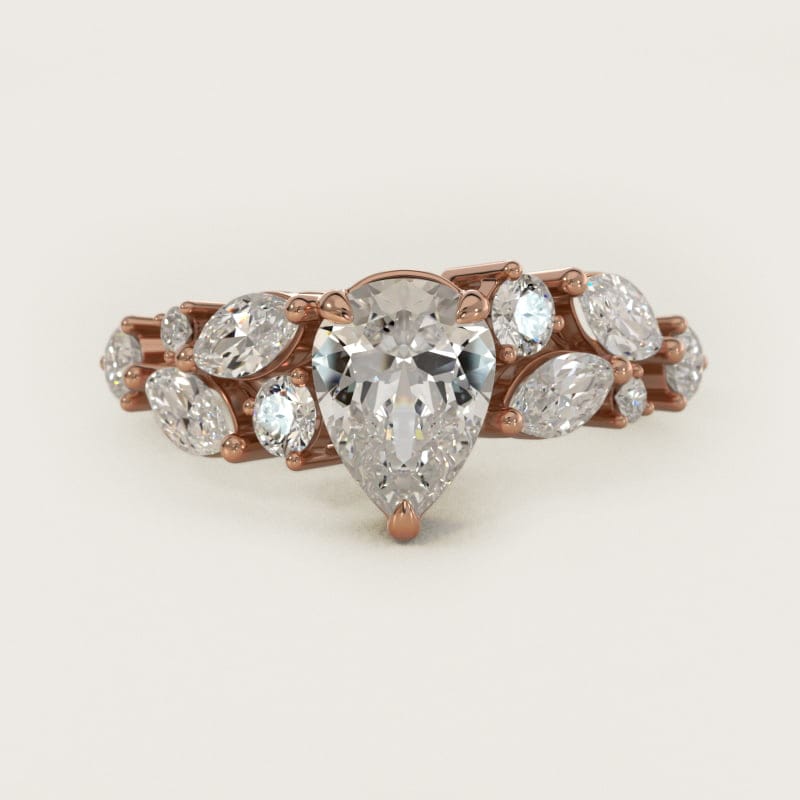 Pear-Shaped Diamond Nest Side-Stone Ring in white gold — handcrafted in Beirut