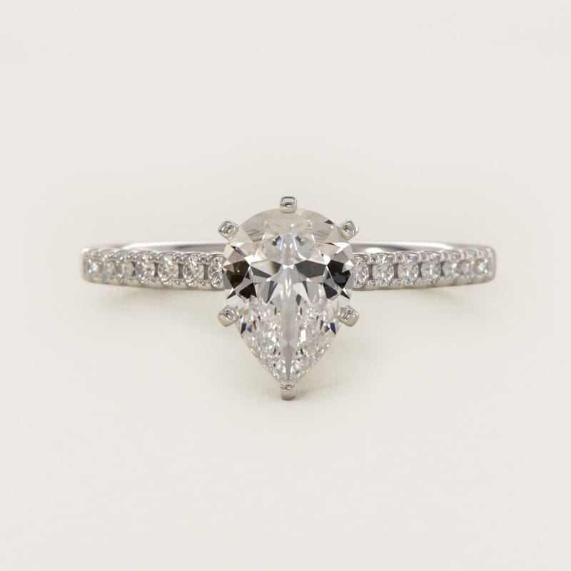 Pear-Shaped Petite Cathedral Pavé Engagement Ring in white gold — handcrafted in Beirut
