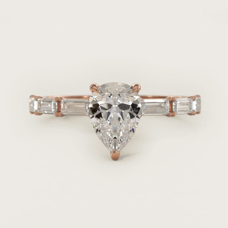 Pear-Shaped Floating Diamond Line Side-Stone Ring in white gold — handcrafted in Beirut