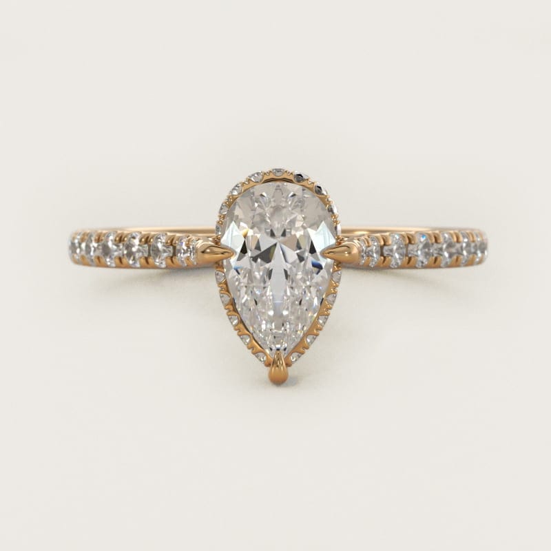 Pear-Shaped Cathedral Pavé Crown Engagement Ring in white gold — handcrafted in Beirut