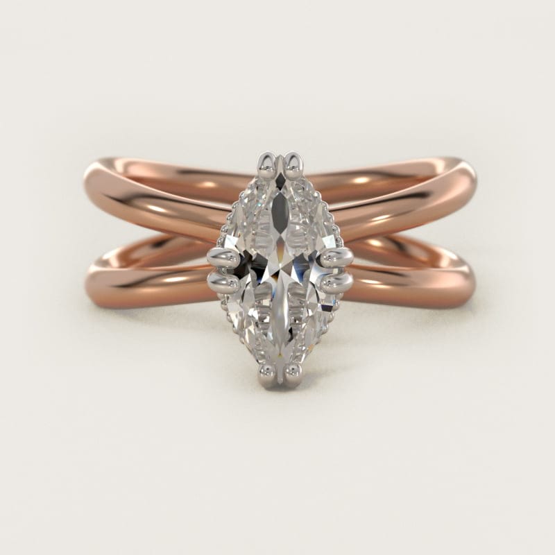 Marquise Criss-Cross Solitaire Engagement Ring in white gold — handcrafted in Beirut
