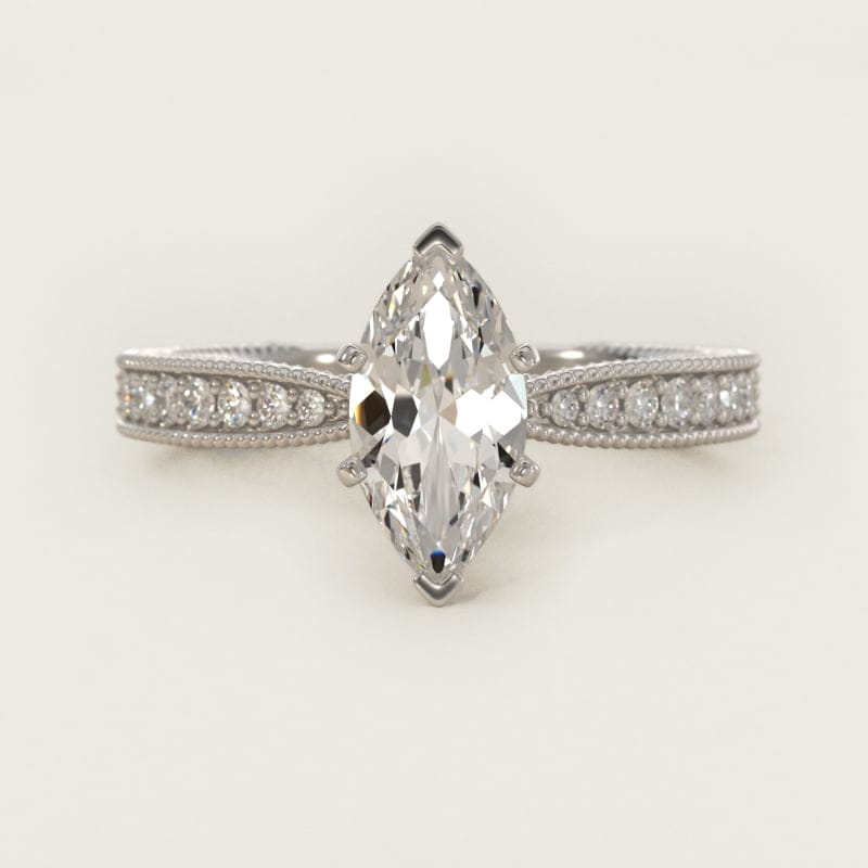 Marquise Hand-Engraved Micropavé Engagement Ring in white gold — handcrafted in Beirut