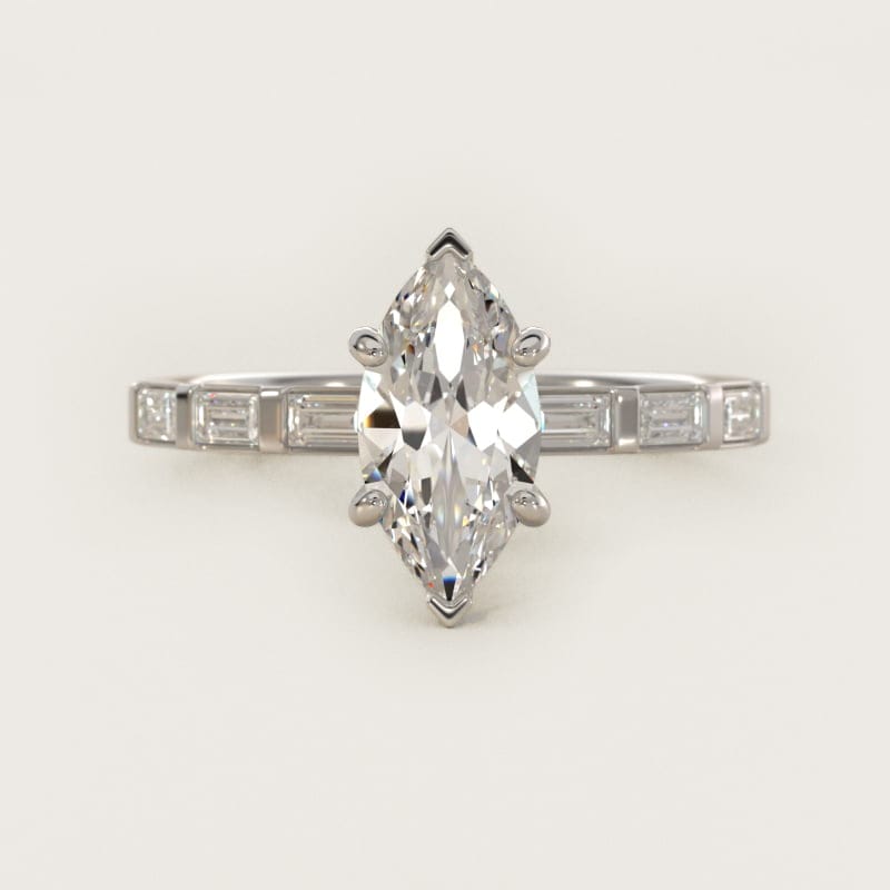 Marquise Straight Baguette Row Side-Stone Ring in white gold — handcrafted in Beirut