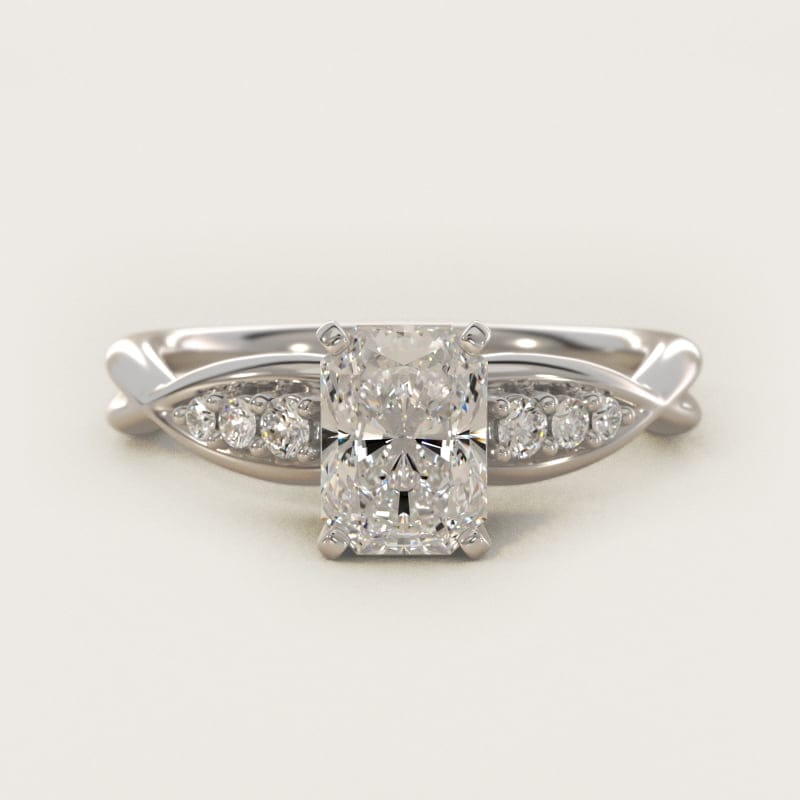 Radiant-Cut Delicate Twist Petite Engagement Ring in white gold — handcrafted in Beirut
