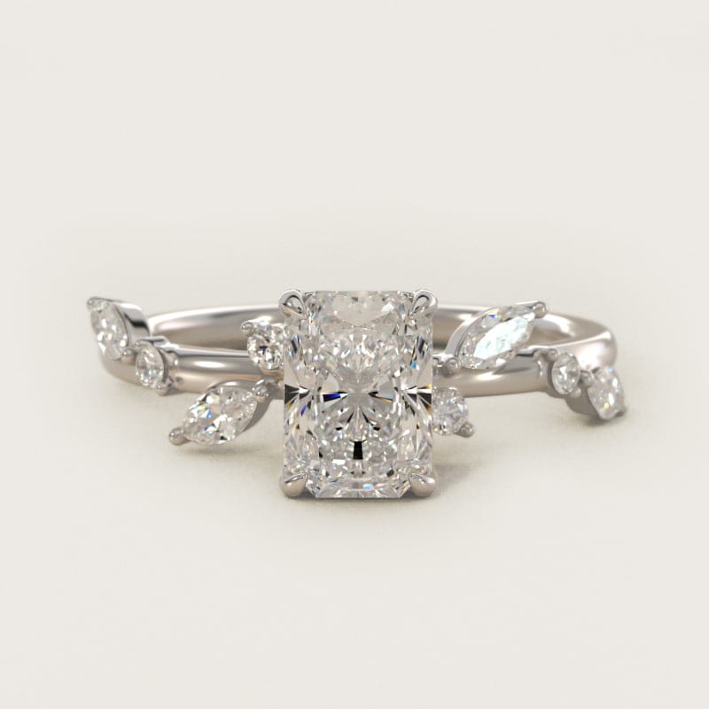 Radiant-Cut Diamond Whisper Side-Stone Ring in white gold — handcrafted in Beirut