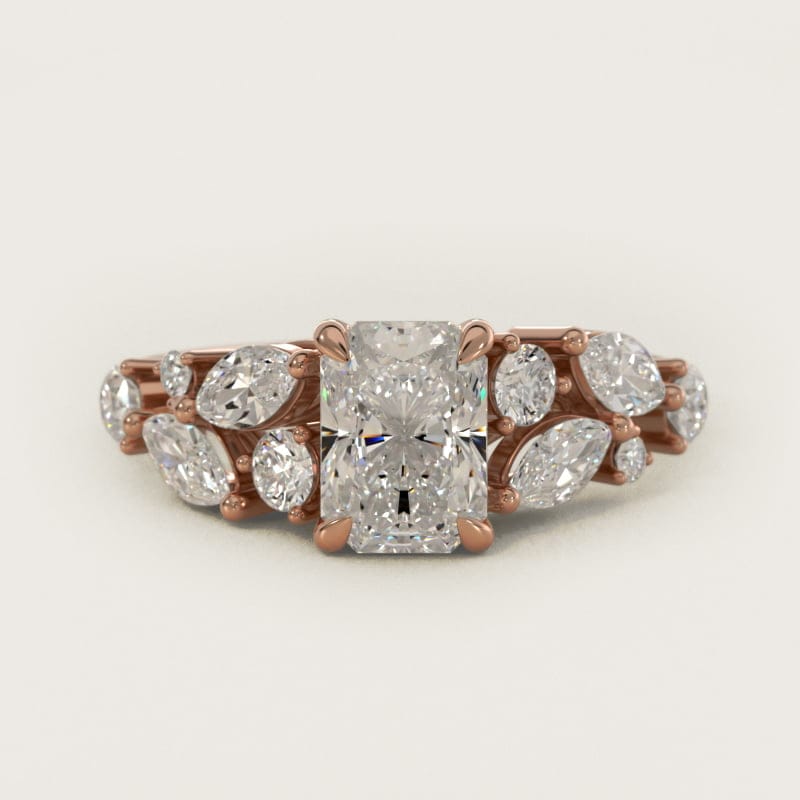 Radiant-Cut Diamond Nest Side-Stone Ring in white gold — handcrafted in Beirut
