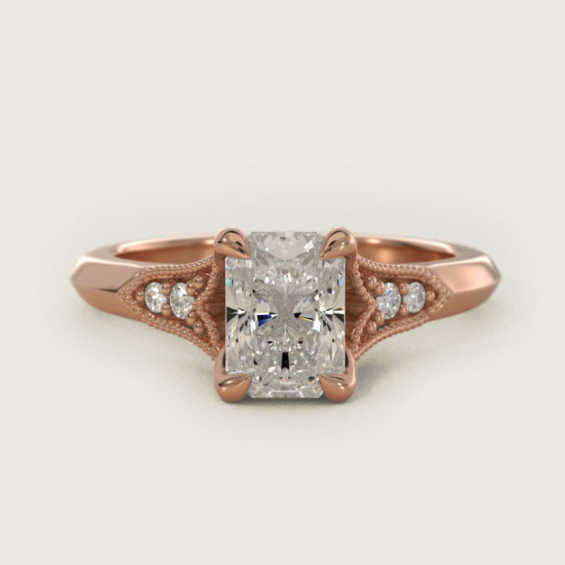 Radiant-Cut Art Deco Fleur-de-Lis Pavé Ring in white gold — handcrafted in Beirut