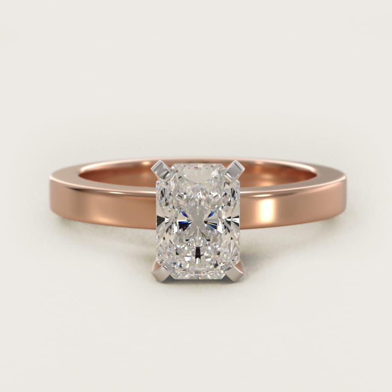 Radiant-Cut Flat-Edge Solitaire Engagement Ring in white gold — handcrafted in Beirut