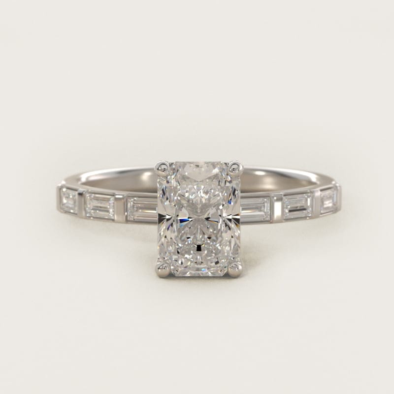 Radiant-Cut Straight Baguette Side-Stone Ring in white gold — handcrafted in Beirut