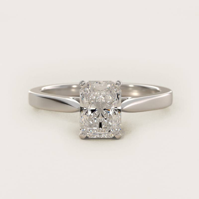 Radiant-Cut Petite Cathedral Solitaire Engagement Ring in white gold — handcrafted in Beirut