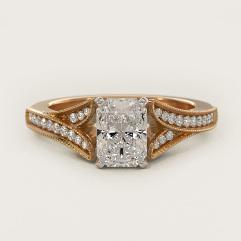 Radiant-Cut Milgrain Pavé V-Shank Engagement Ring in white gold — handcrafted in Beirut