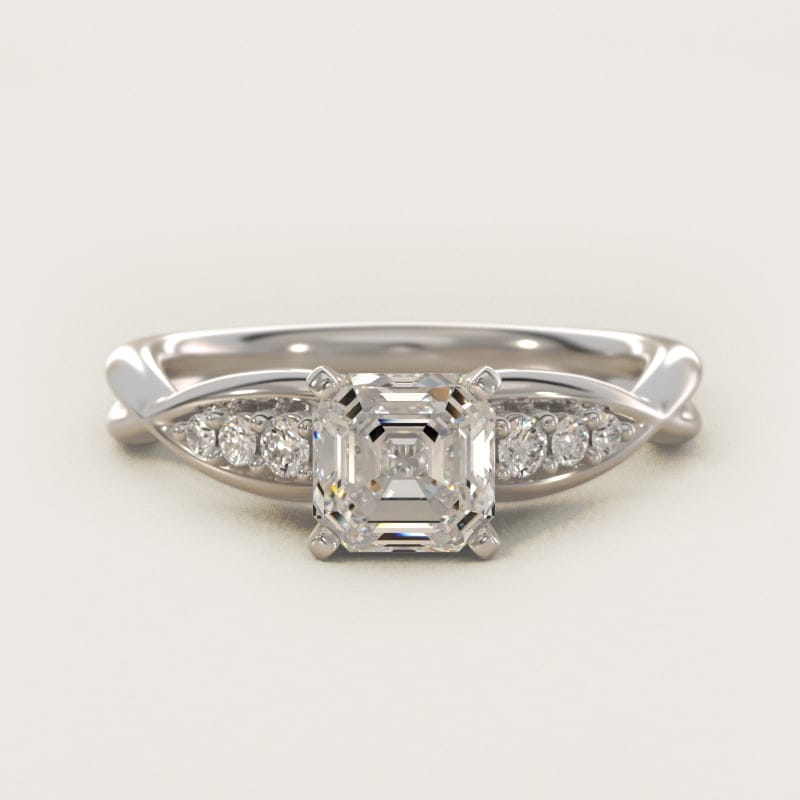 Asscher-Cut Delicate Twist Petite Engagement Ring in white gold — handcrafted in Beirut