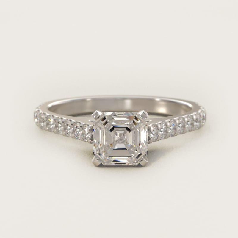 Asscher-Cut Diamond Pave Engagement Ring in white gold — handcrafted in Beirut