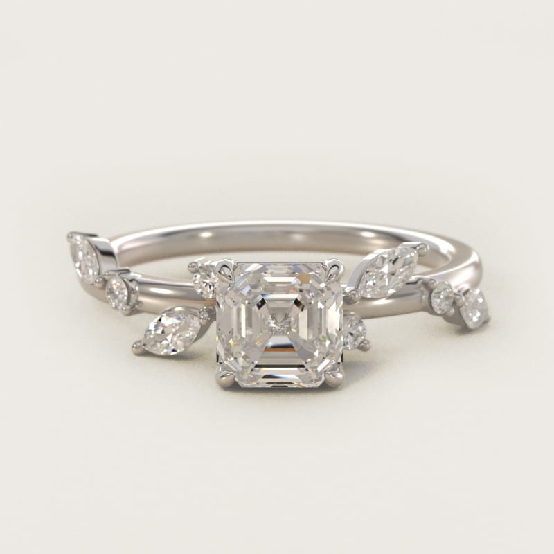 Asscher-Cut Diamond Whisper Side-Stone Engagement Ring in white gold — handcrafted in Beirut