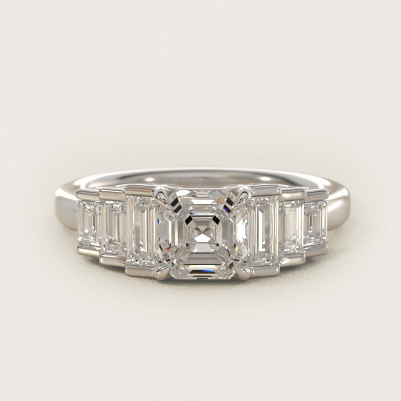 Asscher-Cut Escalating Baguette Side-Stone Ring in white gold — handcrafted in Beirut