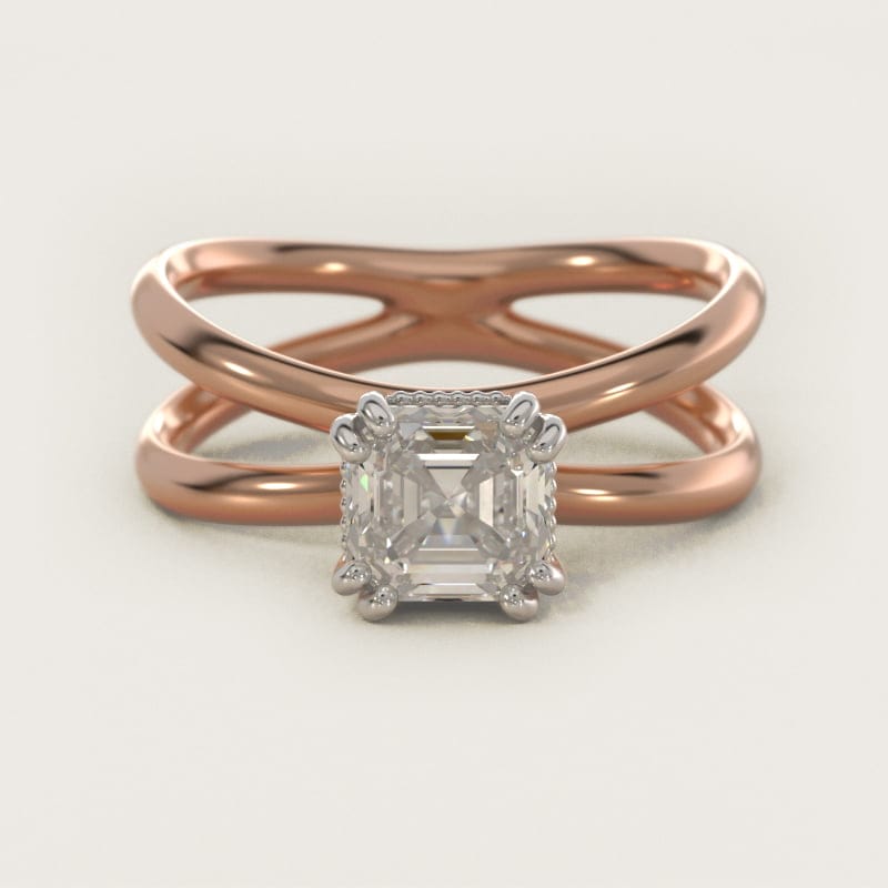 Asscher-Cut Criss-Cross Solitaire Engagement Ring in white gold — handcrafted in Beirut