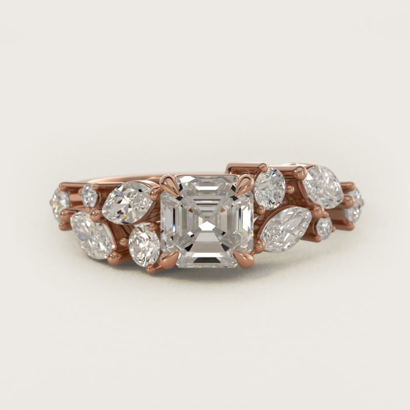 Asscher-Cut Diamond Nest Side-Stone Engagement Ring in white gold — handcrafted in Beirut
