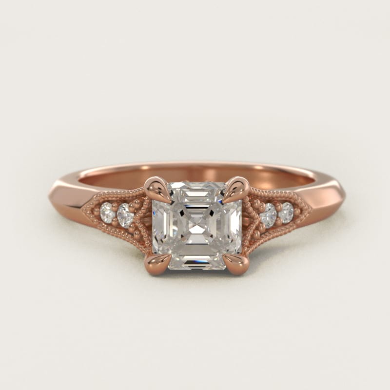 Asscher-Cut Fleur-De-Lis Pave Vintage Ring in white gold — handcrafted in Beirut