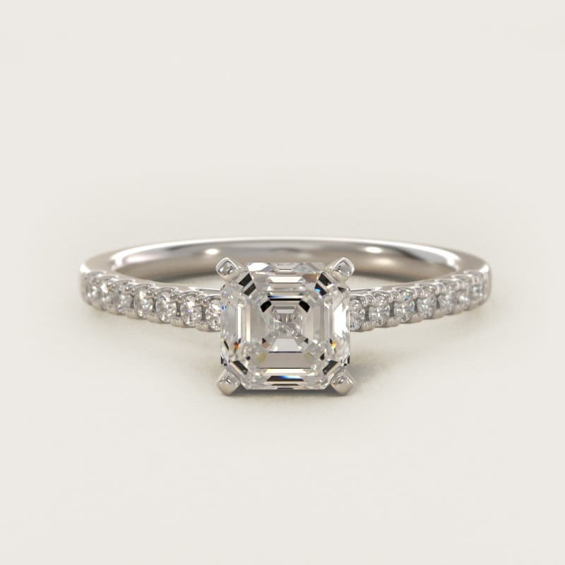 Asscher-Cut Petite Cathedral Pave Engagement Ring in white gold — handcrafted in Beirut