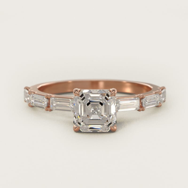 Asscher-Cut Floating Diamond Line Side-Stone Ring in white gold — handcrafted in Beirut