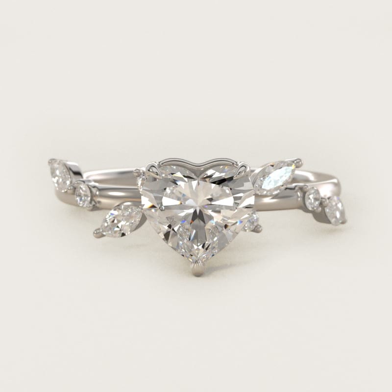 Heart-Shaped Diamond Whisper Side-Stone Ring in white gold — handcrafted in Beirut