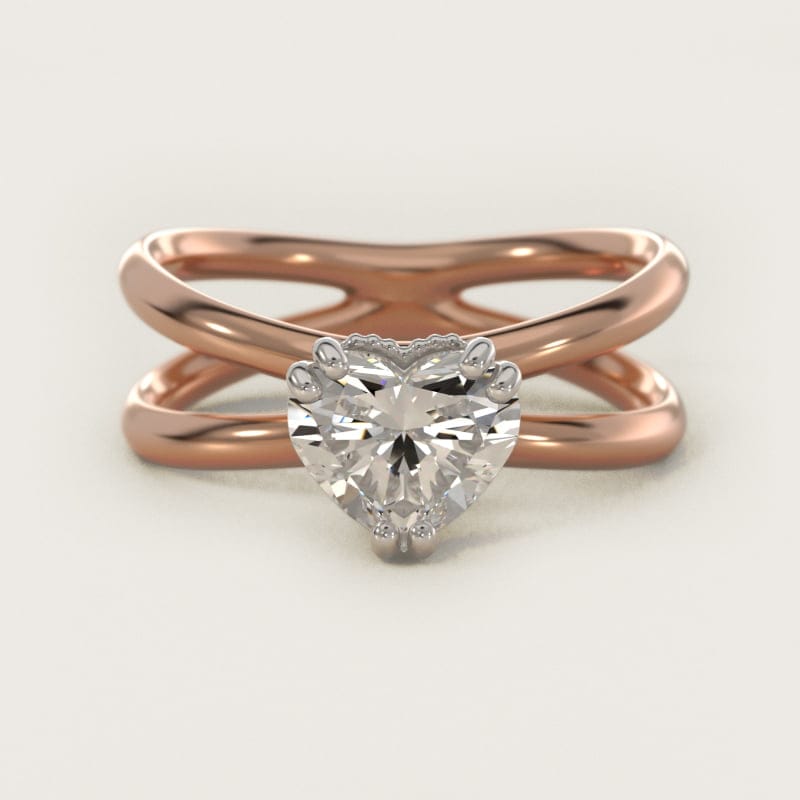 Heart-Shaped Criss-Cross Solitaire Engagement Ring in white gold — handcrafted in Beirut