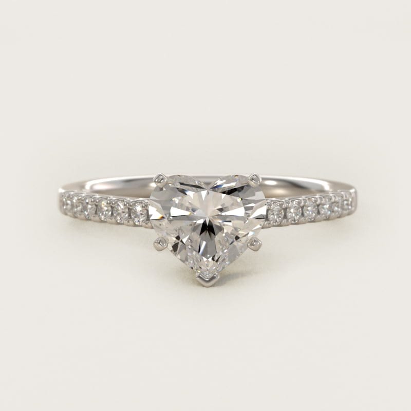 Heart-Shaped Petite Cathedral Pavé Engagement Ring in white gold — handcrafted in Beirut