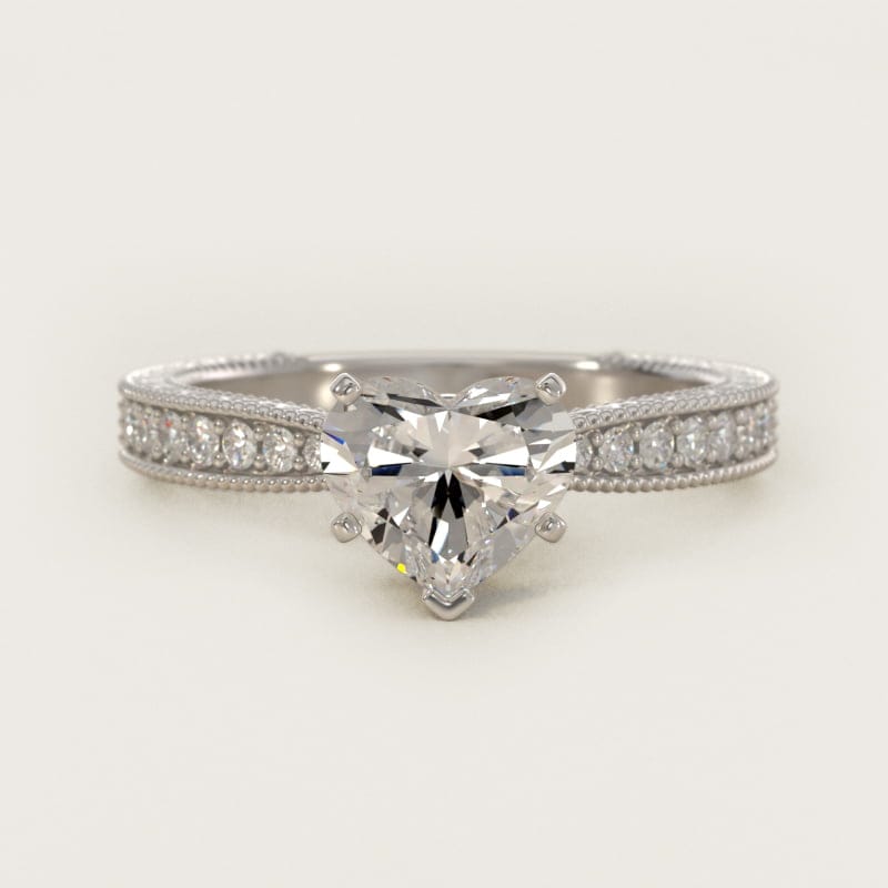 Heart-Shaped Hand-Engraved Micropavé Engagement Ring in white gold — handcrafted in Beirut